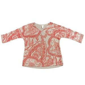 Chico's V Neck Tan Terracotta Knit Pullover Sweater size 2 = L 3/4 Sleeves